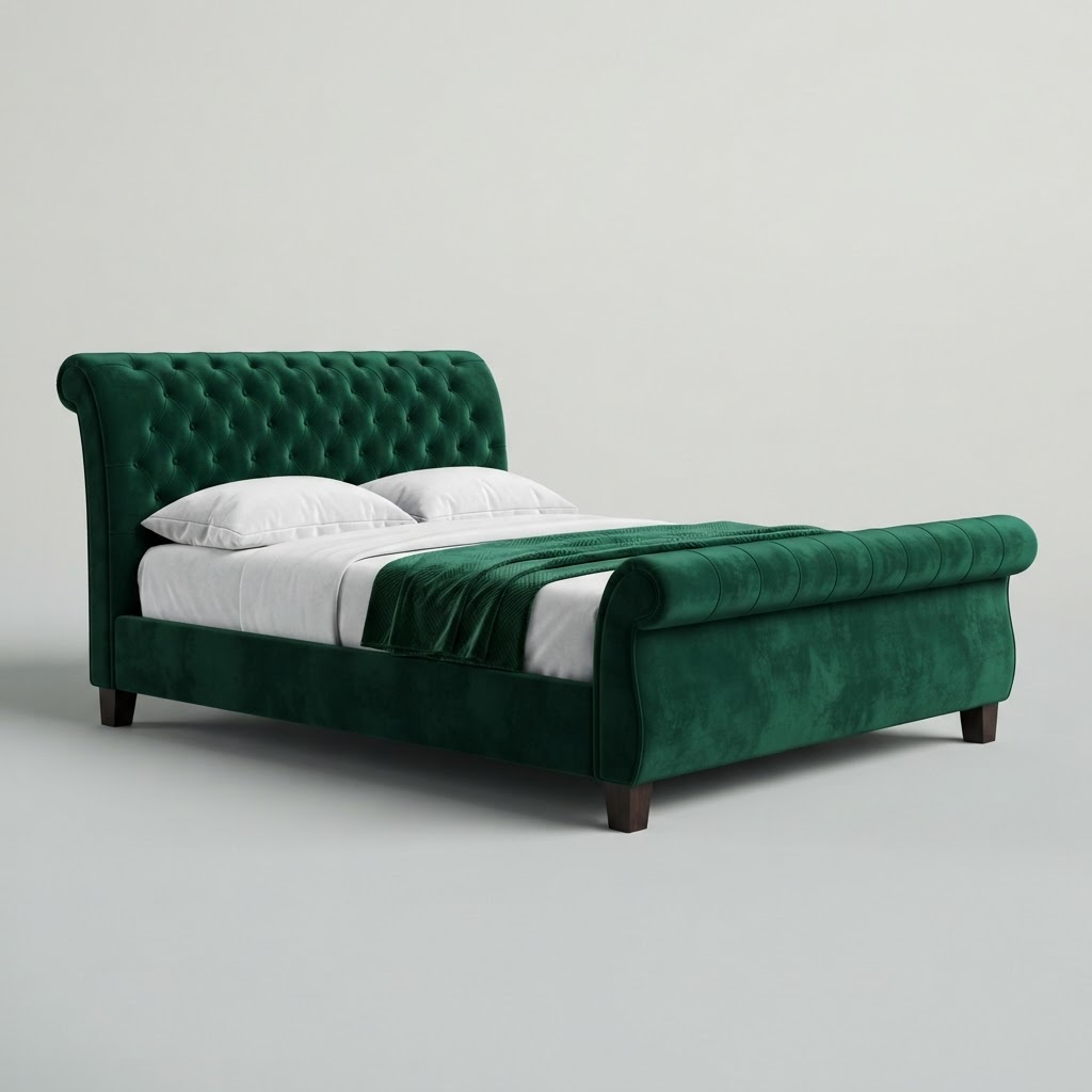 Aurelia Velvet Sleigh Bed - King Upholstered Beds